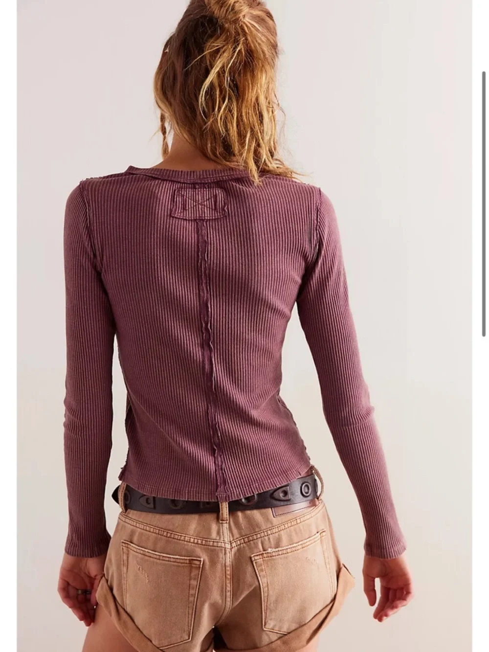 Free People Its On Cardi Raw edge Ribbed Button Down Fitted top Size S